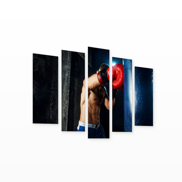 Boxer with Dramatic Contrast — five-panel wall art on white background in perspective | 5wallart 51495 M1