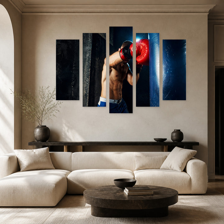 Boxer with Dramatic Contrast — five-panel wall art in frontal interior | 5wallart 51495 M3