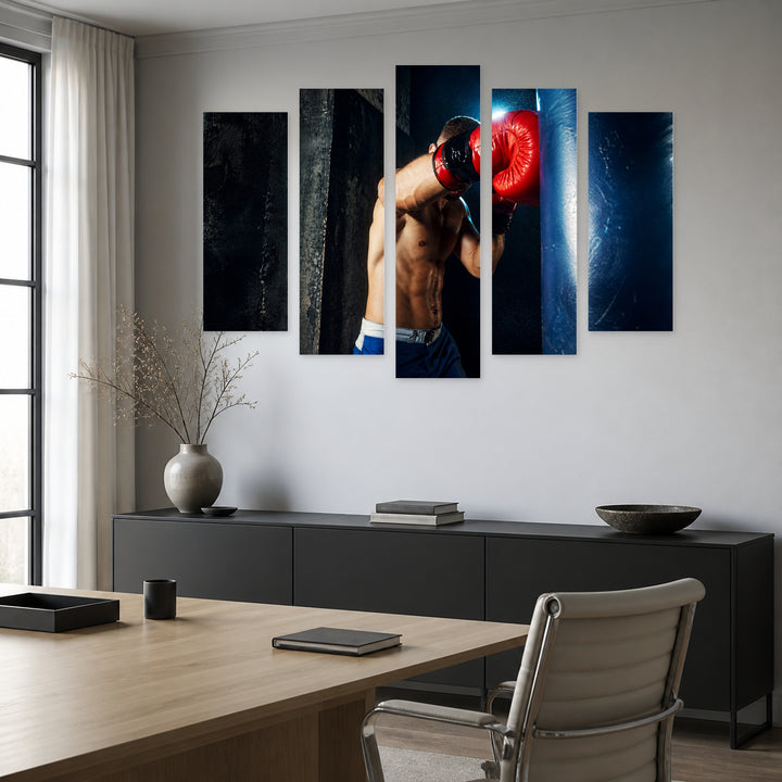 Boxer with Dramatic Contrast — five-panel wall art in alternate frontal interior | 5wallart 51495 M4