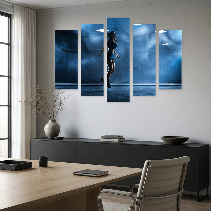 Young Athletic Woman with Dramatic Contrast — five-panel wall art in frontal interior | 5wallart 51502 M3