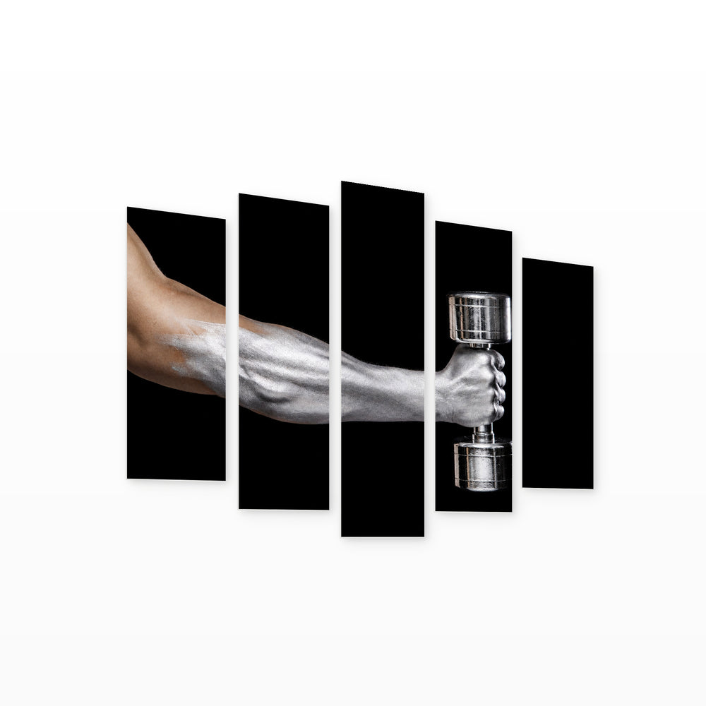 Muscular Silver Arm with Dramatic Contrast — five-panel wall art on white background in perspective | 5wallart 51505 M1