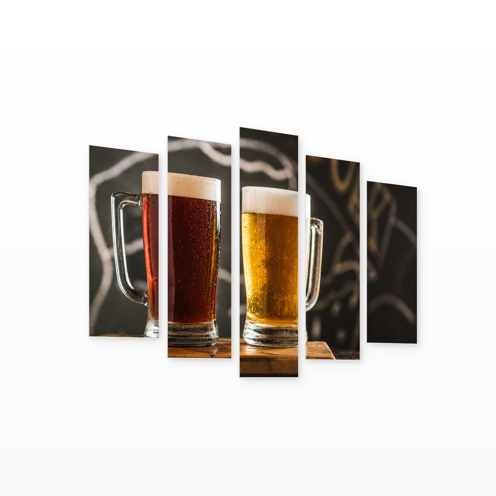 Dark and Light Beer Still Life — five-panel wall art on white background in perspective | 5wallart 51529 M1
