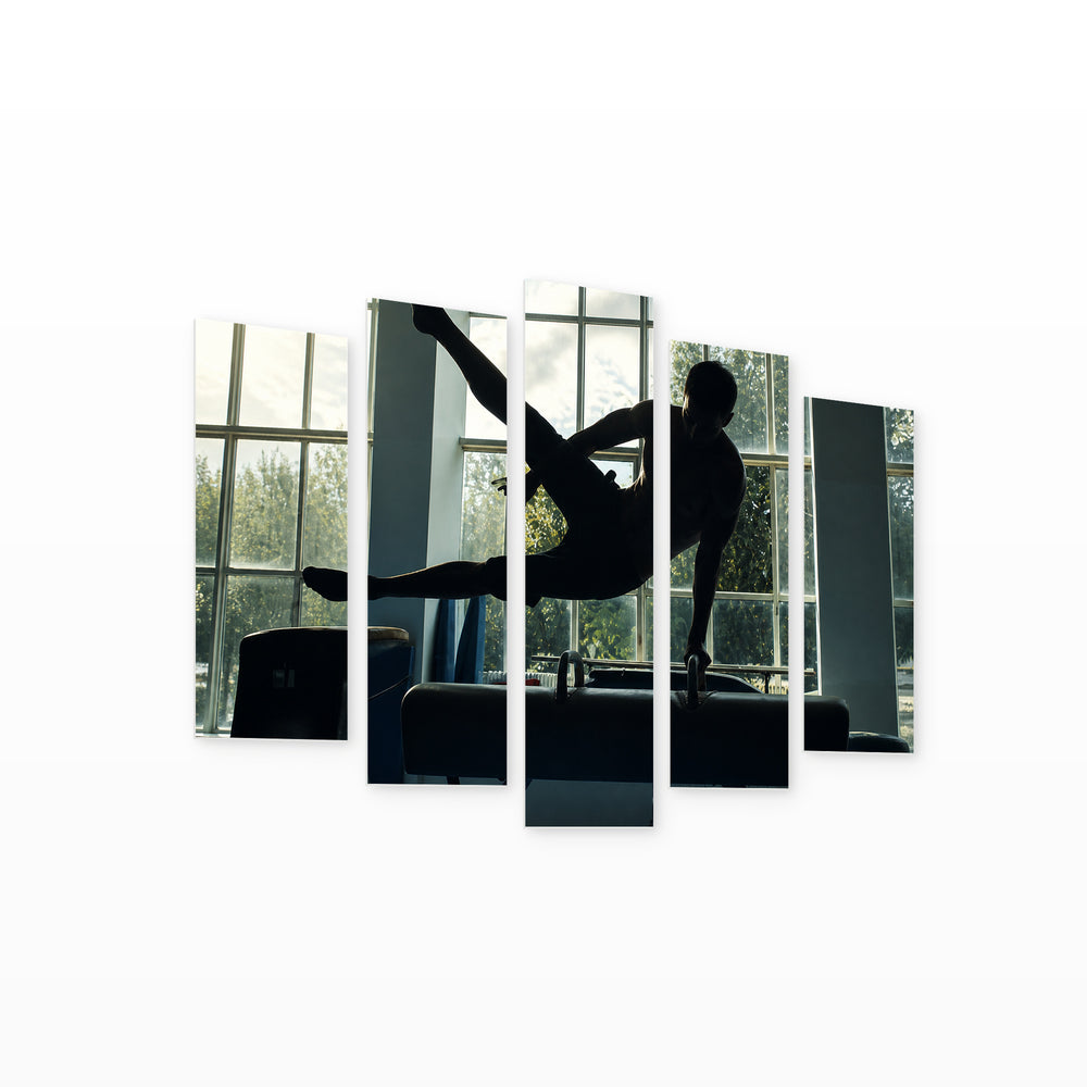 Gymnastics Exercise with Dramatic Contrast — five-panel wall art on white background in perspective | 5wallart 51541 M1
