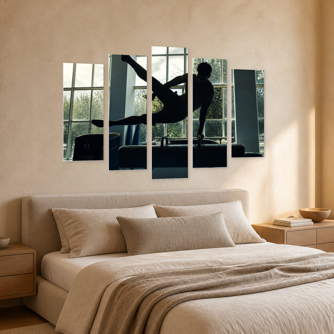 Gymnastics Exercise with Dramatic Contrast — five-panel wall art in perspective interior | 5wallart 51541 M2