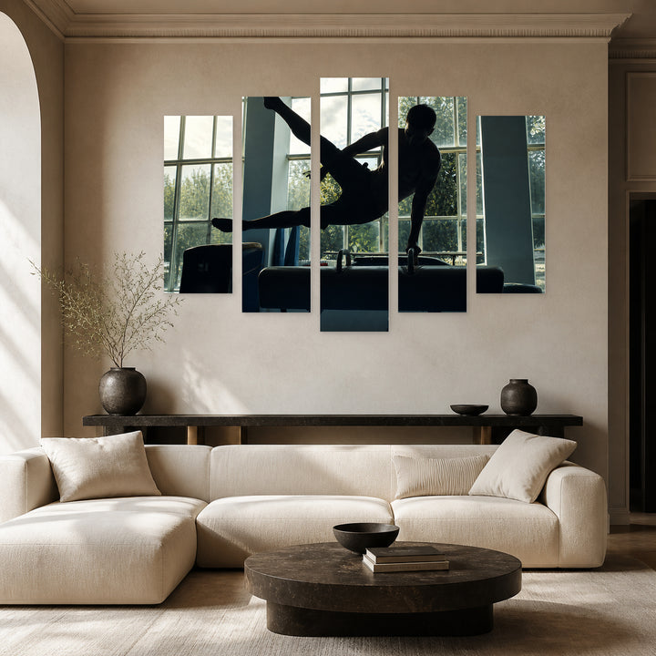 Gymnastics Exercise with Dramatic Contrast — five-panel wall art in frontal interior | 5wallart 51541 M3
