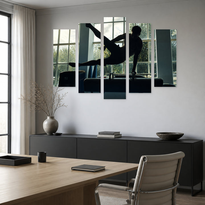 Gymnastics Exercise with Dramatic Contrast — five-panel wall art in alternate frontal interior | 5wallart 51541 M4