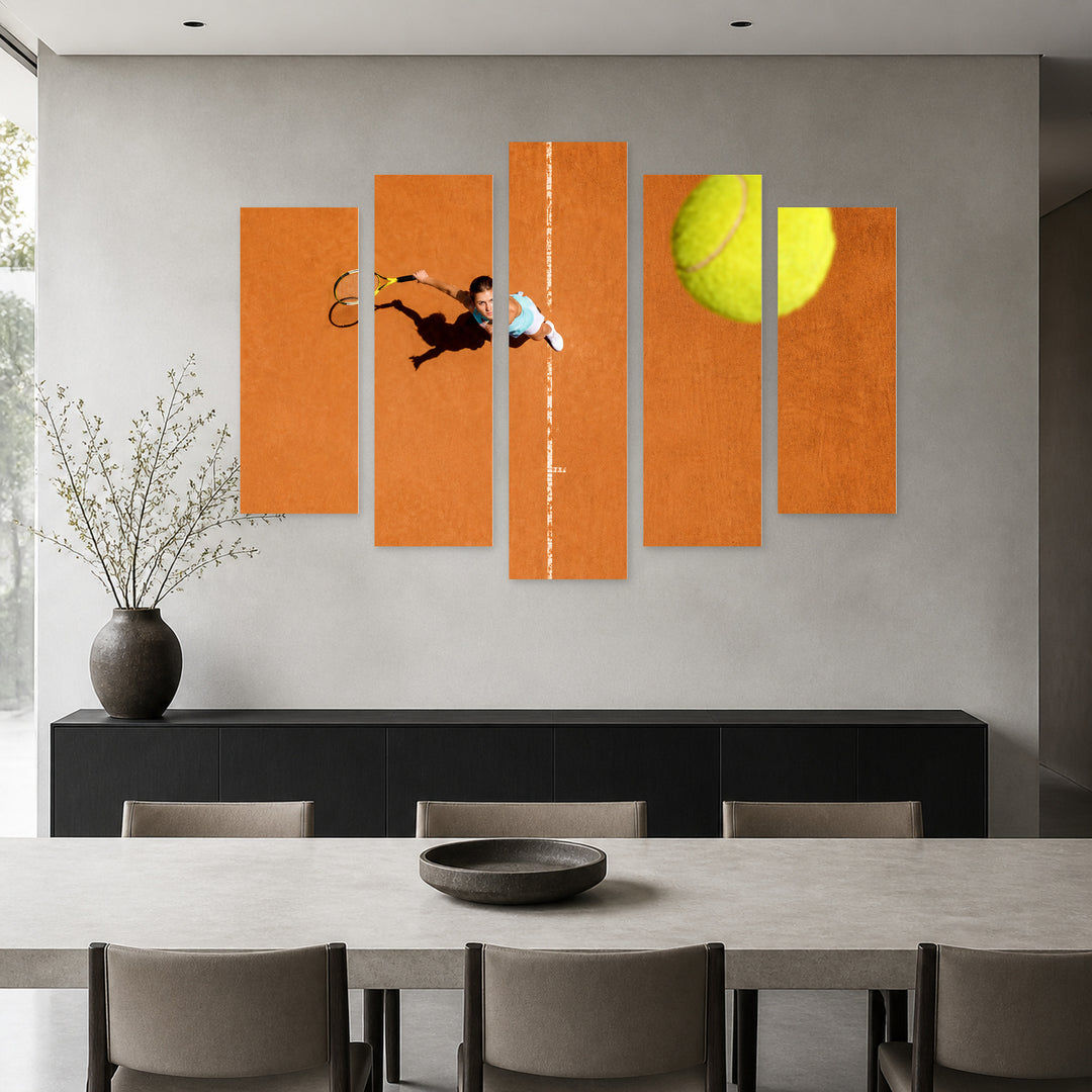 Girl Playing Tennis in Vivid Color — five-panel wall art in frontal interior | 5wallart 51554 M3