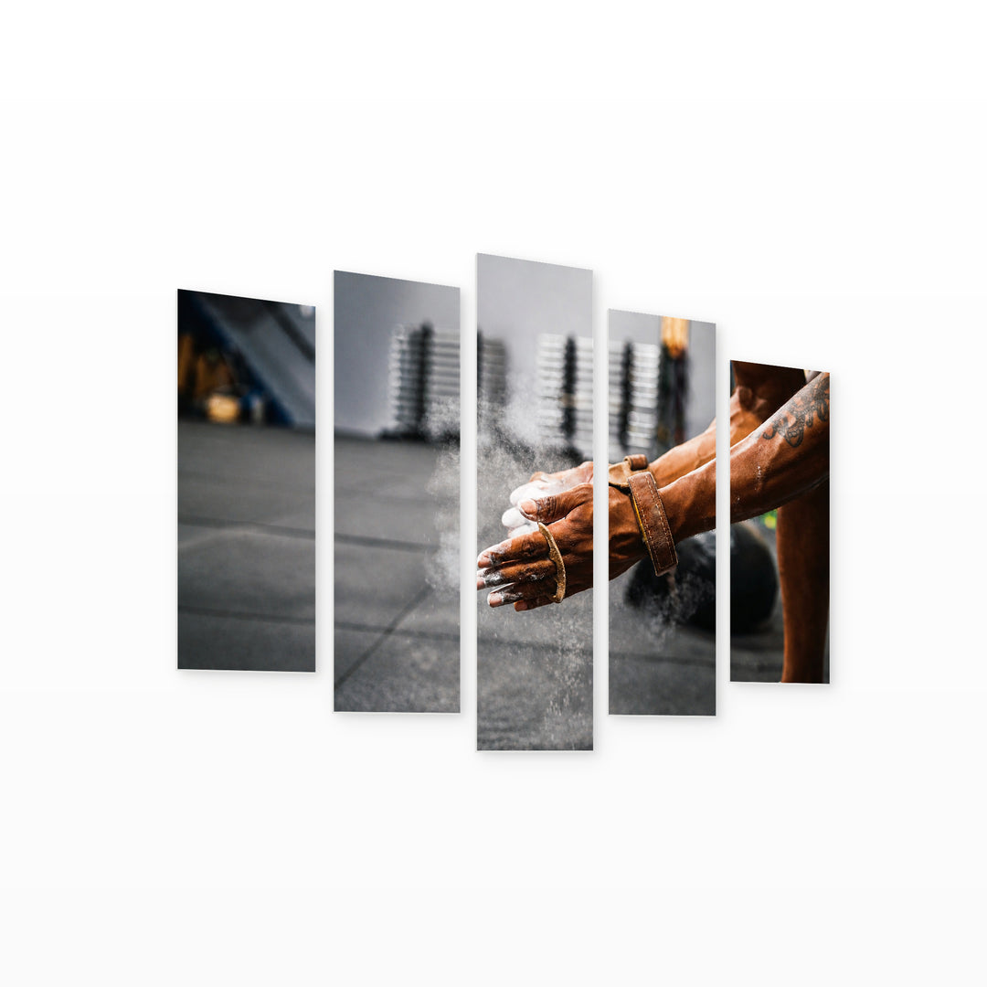 Workout Preparation in Fitness in Vivid Color — five-panel wall art on white background in perspective | 5wallart 51555 M1