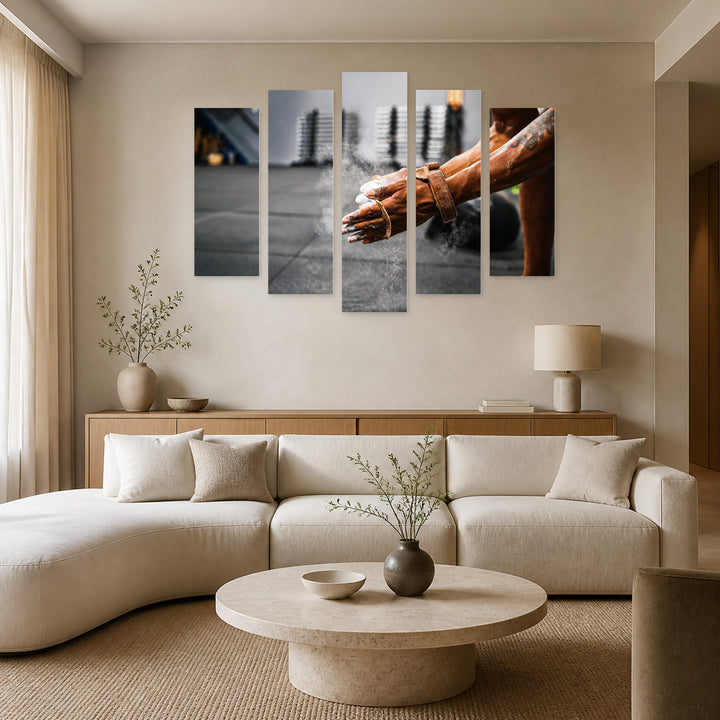 Workout Preparation in Fitness in Vivid Color — five-panel wall art in frontal interior | 5wallart 51555 M3