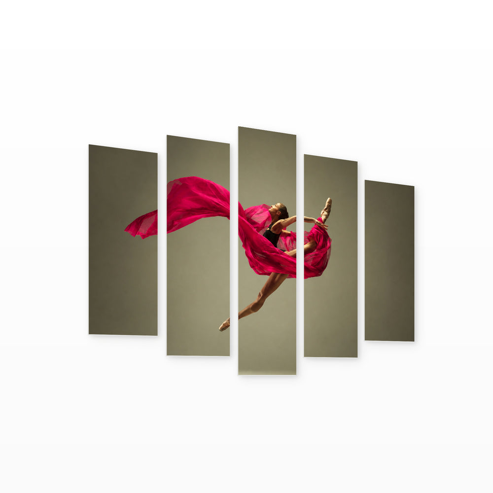 Graceful Ballerina with Dreamlike Atmosphere — five-panel wall art on white background in perspective | 5wallart 51564 M1
