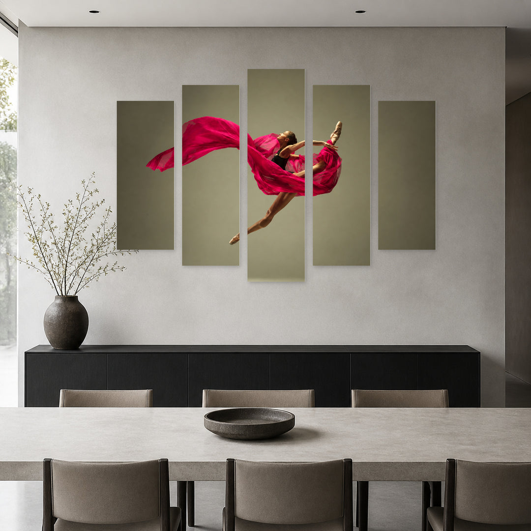 Graceful Ballerina with Dreamlike Atmosphere — five-panel wall art in frontal interior | 5wallart 51564 M3