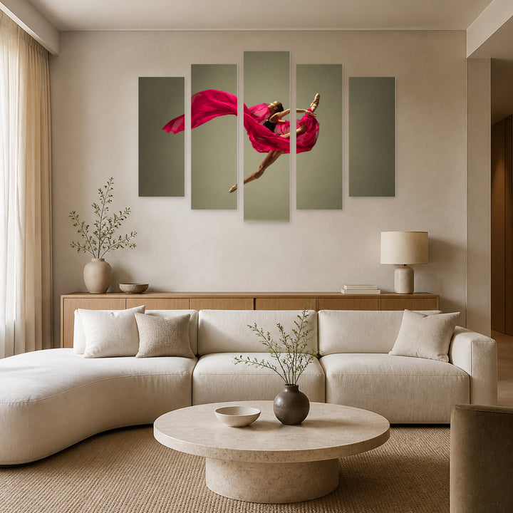 Graceful Ballerina with Dreamlike Atmosphere — five-panel wall art in alternate frontal interior | 5wallart 51564 M4