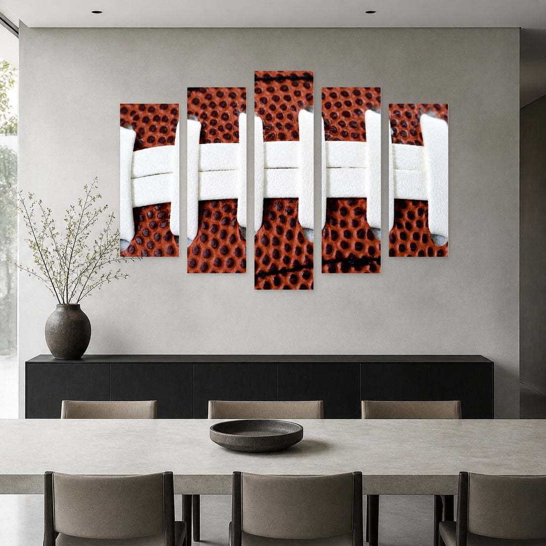 Close-up of an American Rugby Ball Motion Study — five-panel wall art in alternate frontal interior | 5wallart 51565 M4