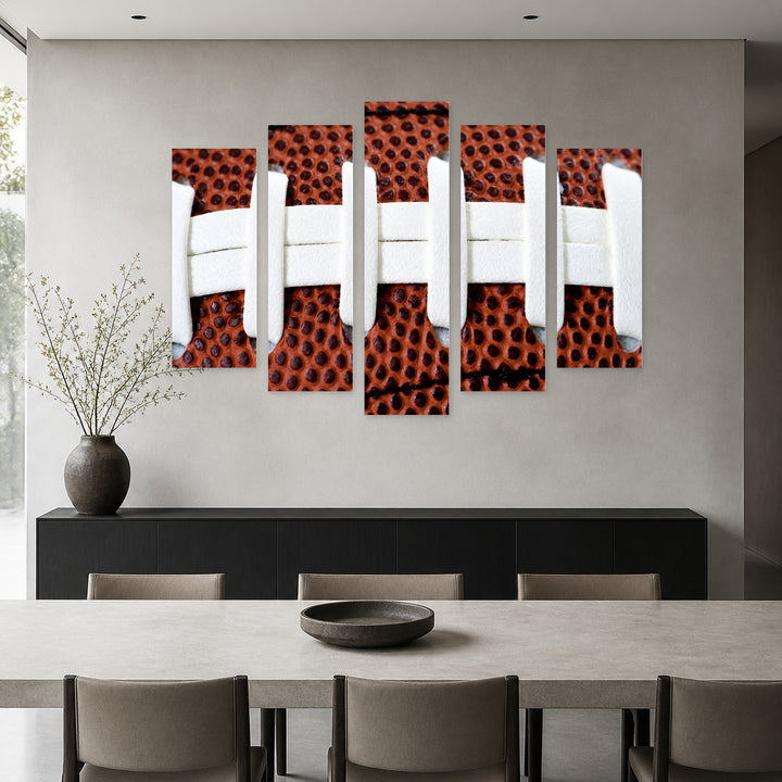 Close-up of an American Rugby Ball Motion Study — five-panel wall art in alternate frontal interior | 5wallart 51565 M4