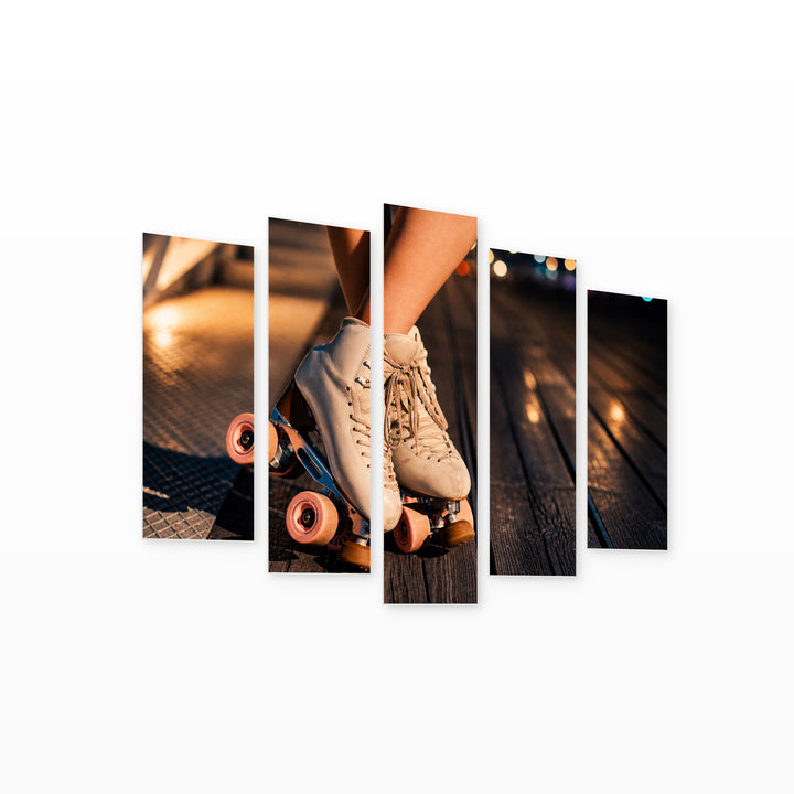 Roller Skates at Night — five-panel wall art on white background in perspective | 5wallart 51566 M1