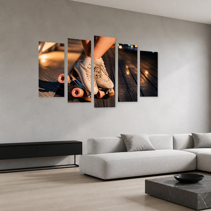 Roller Skates at Night — five-panel wall art in perspective interior | 5wallart 51566 M2