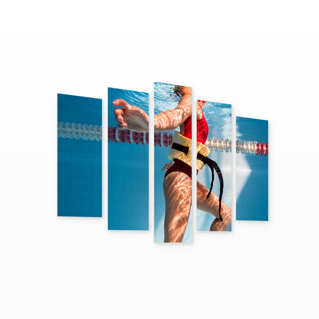 Girl in a Swimming Pool in Serene Light — five-panel wall art on white background in perspective | 5wallart 51567 M1