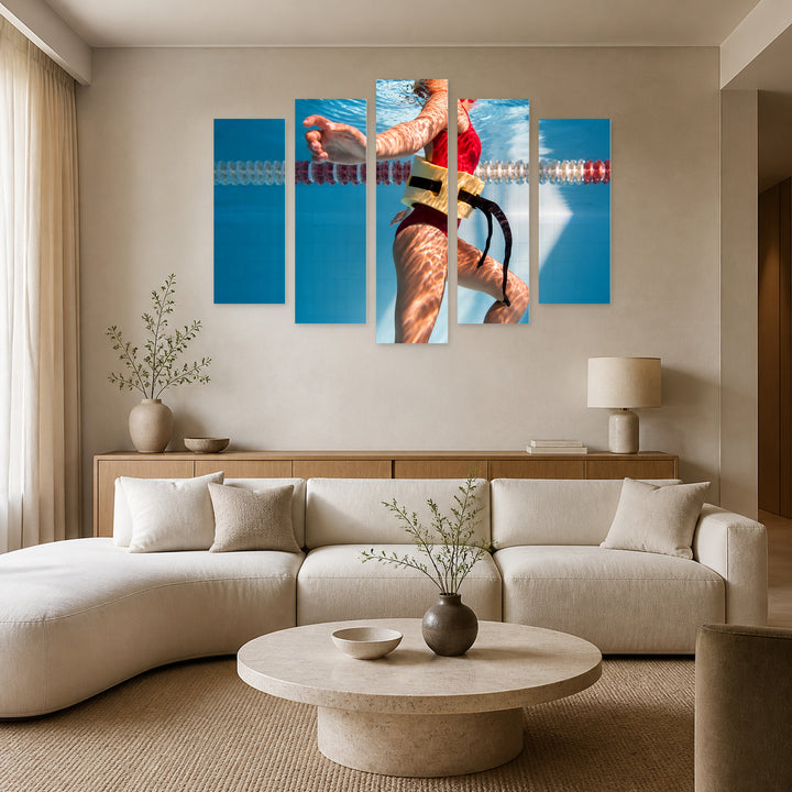 Girl in a Swimming Pool in Serene Light — five-panel wall art in frontal interior | 5wallart 51567 M3