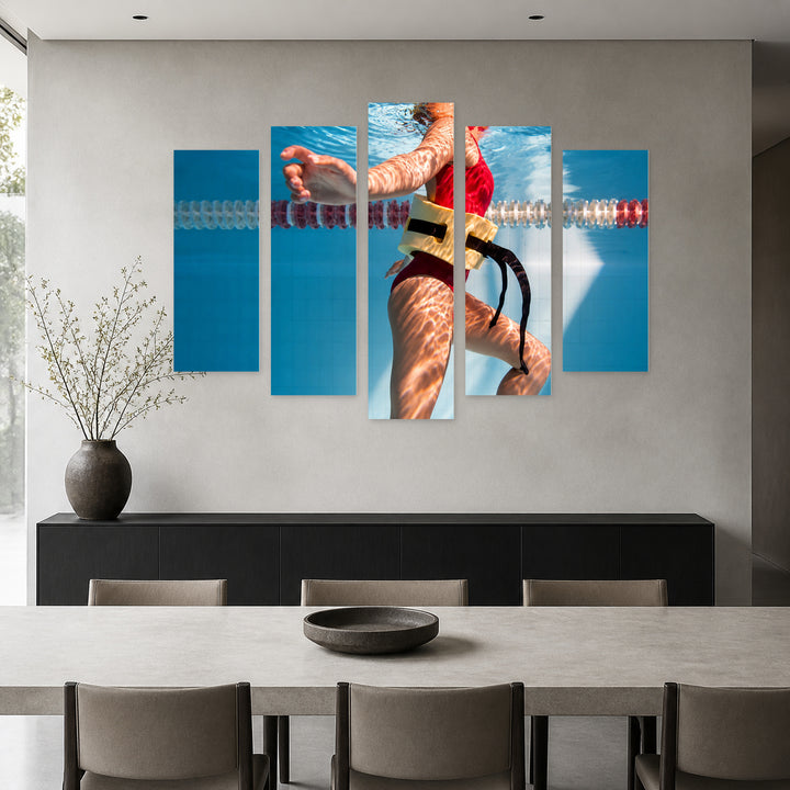 Girl in a Swimming Pool in Serene Light — five-panel wall art in alternate frontal interior | 5wallart 51567 M4