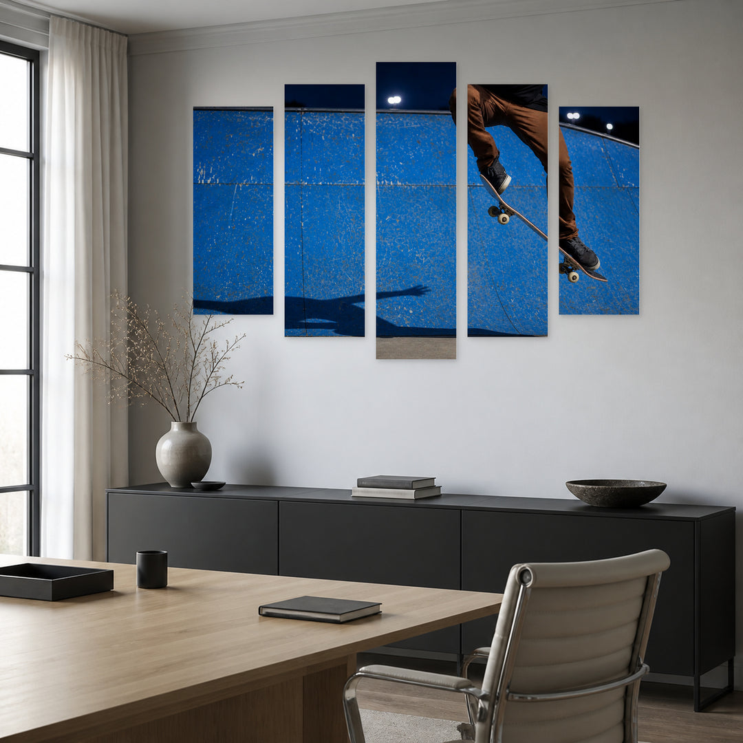 Skateboarder in a Skate Park at Night — five-panel wall art in frontal interior | 5wallart 51568 M3