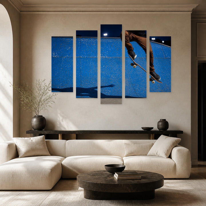 Skateboarder in a Skate Park at Night — five-panel wall art in alternate frontal interior | 5wallart 51568 M4