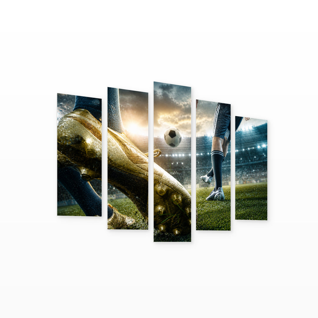 Soccer Players Moving on the Stadium Motion Study — five-panel wall art on white background in perspective | 5wallart 51572 M1