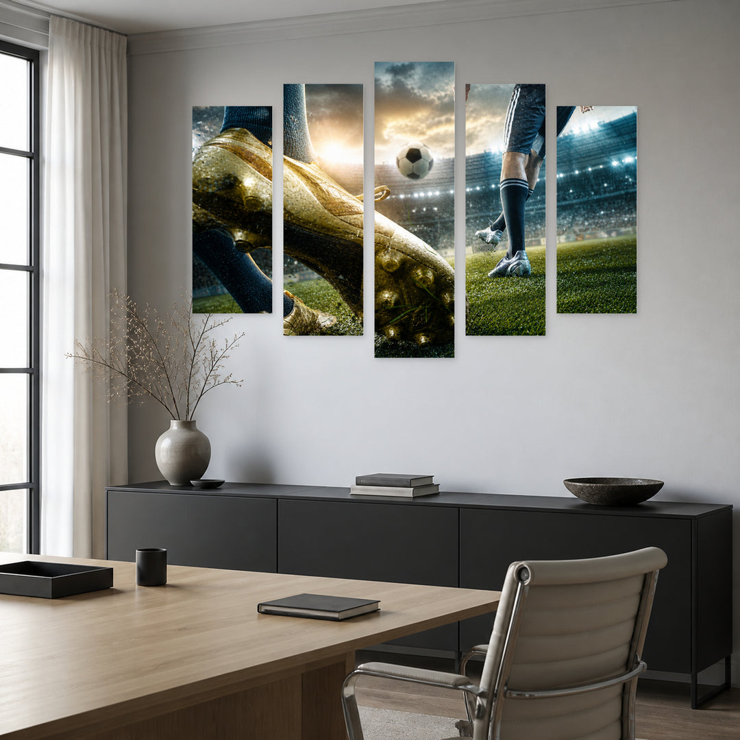 Soccer Players Moving on the Stadium Motion Study — five-panel wall art in frontal interior | 5wallart 51572 M3