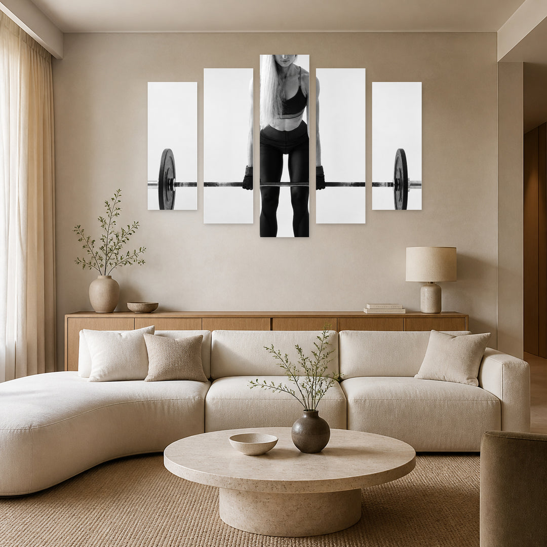 Fitness Workout Motion Study — five-panel wall art in alternate frontal interior | 5wallart 51576 M4
