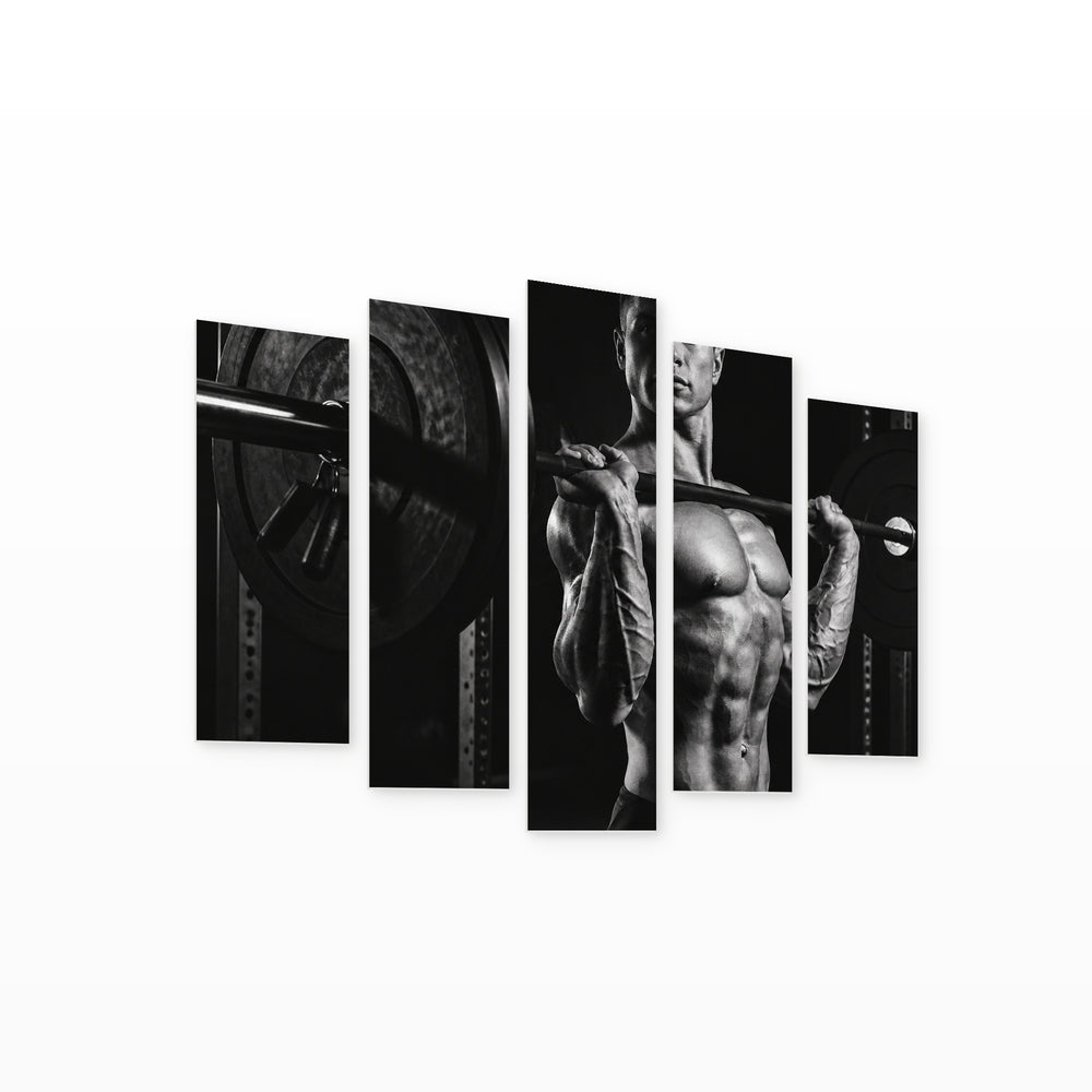 Bodybuilding at Night — five-panel wall art on white background in perspective | 5wallart 51577 M1