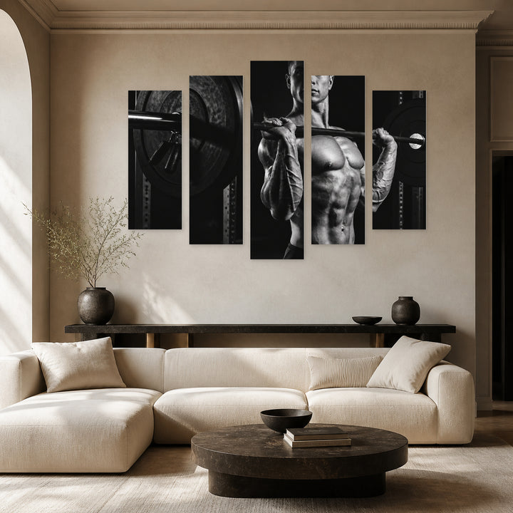 Bodybuilding at Night — five-panel wall art in frontal interior | 5wallart 51577 M3