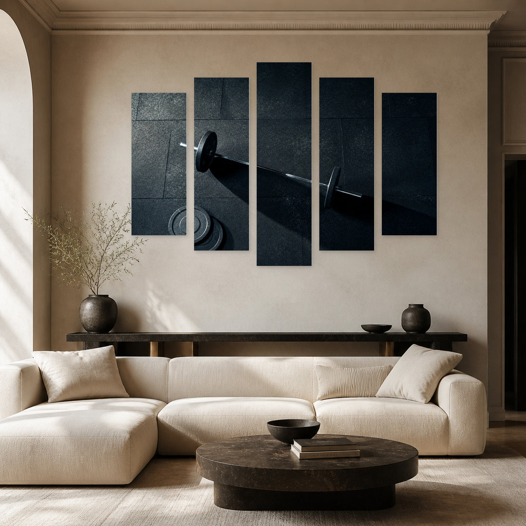 Workout Preparation at Night — five-panel wall art in alternate frontal interior | 5wallart 51580 M4