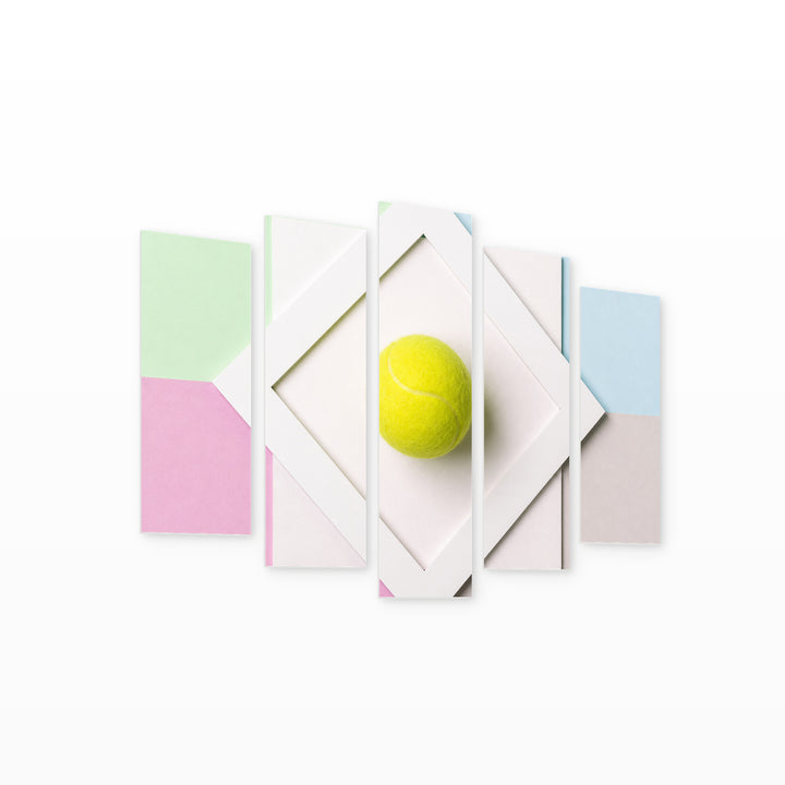 Tennis Ball in a White Frame Motion Study — five-panel wall art on white background in perspective | 5wallart 51588 M1