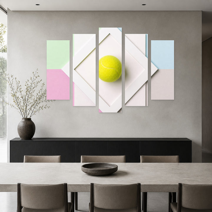 Tennis Ball in a White Frame Motion Study — five-panel wall art in frontal interior | 5wallart 51588 M3