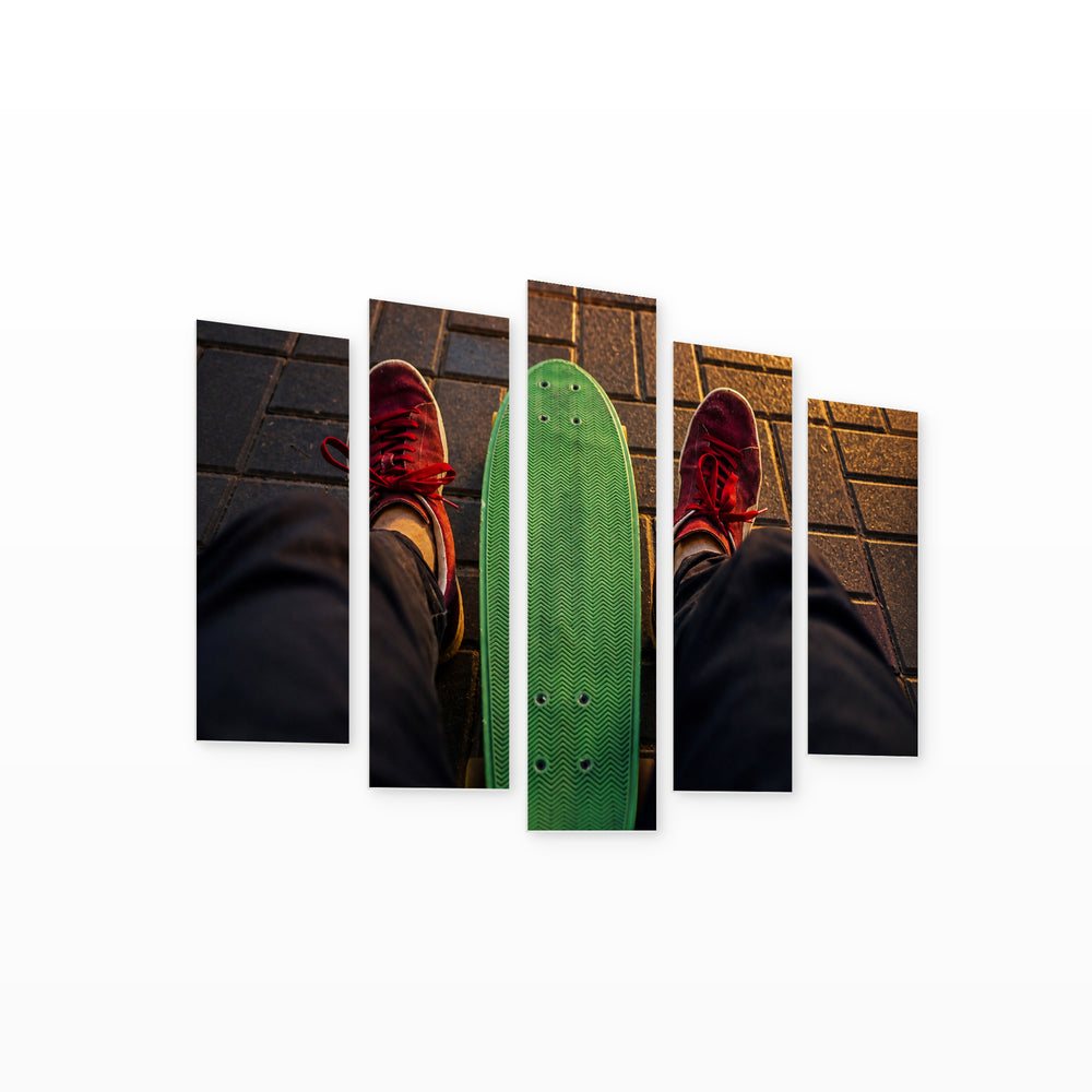 Skateboard at Night — five-panel wall art on white background in perspective | 5wallart 51589 M1