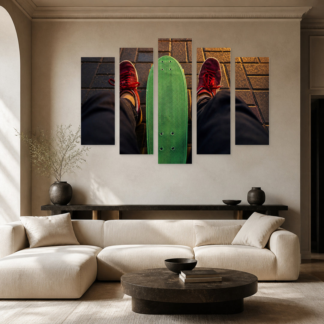 Skateboard at Night — five-panel wall art in frontal interior | 5wallart 51589 M3