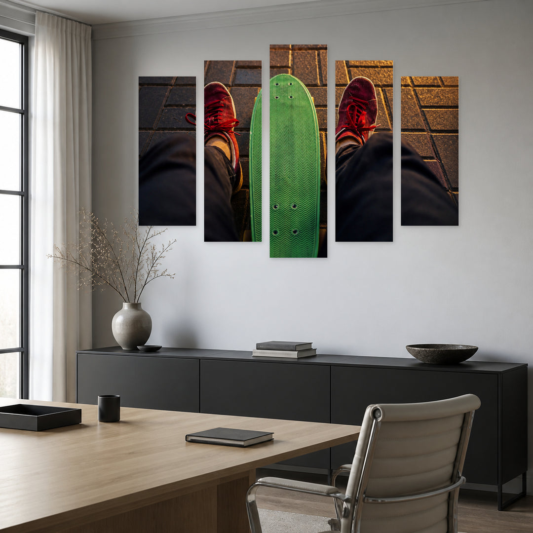 Skateboard at Night — five-panel wall art in alternate frontal interior | 5wallart 51589 M4