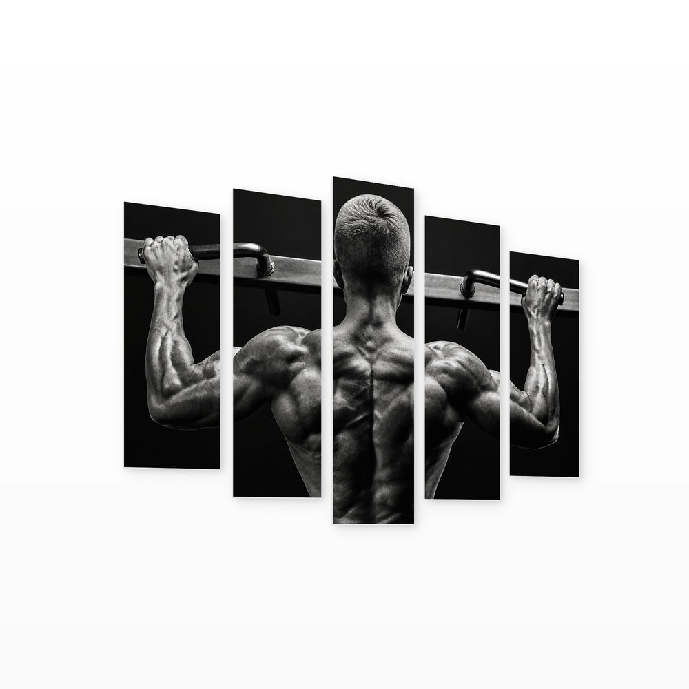 Muscular Man with Dramatic Contrast — five-panel wall art on white background in perspective | 5wallart 51594 M1