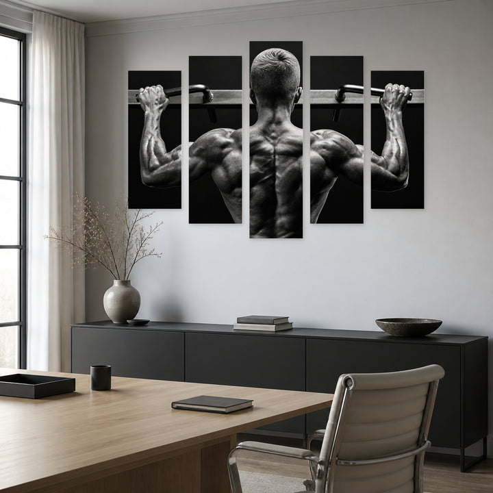 Muscular Man with Dramatic Contrast — five-panel wall art in frontal interior | 5wallart 51594 M3