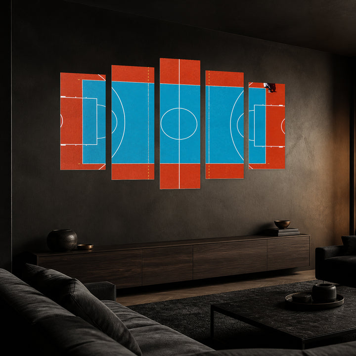 Outdoor Basketball Court Motion Study — five-panel wall art in perspective interior | 5wallart 51615 M2