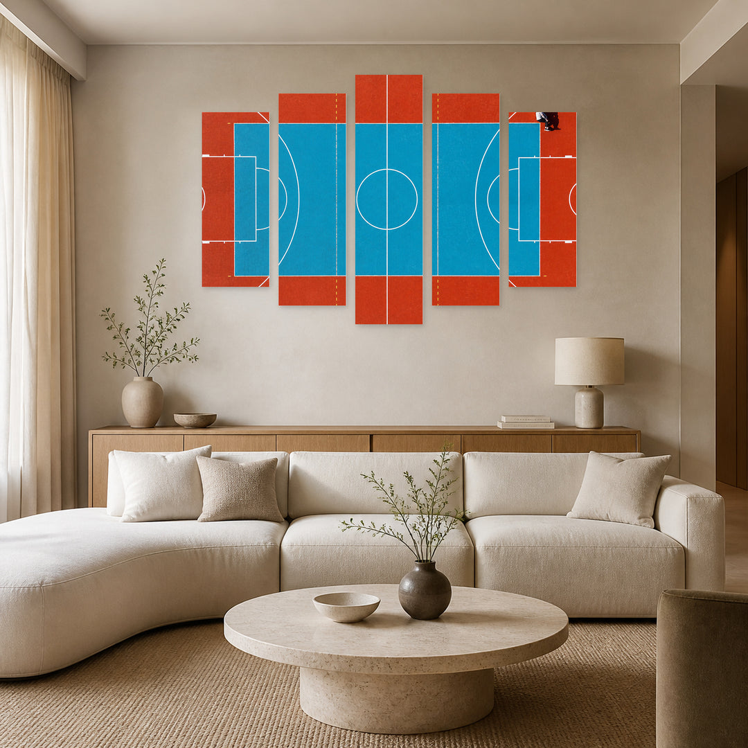 Outdoor Basketball Court Motion Study — five-panel wall art in frontal interior | 5wallart 51615 M3
