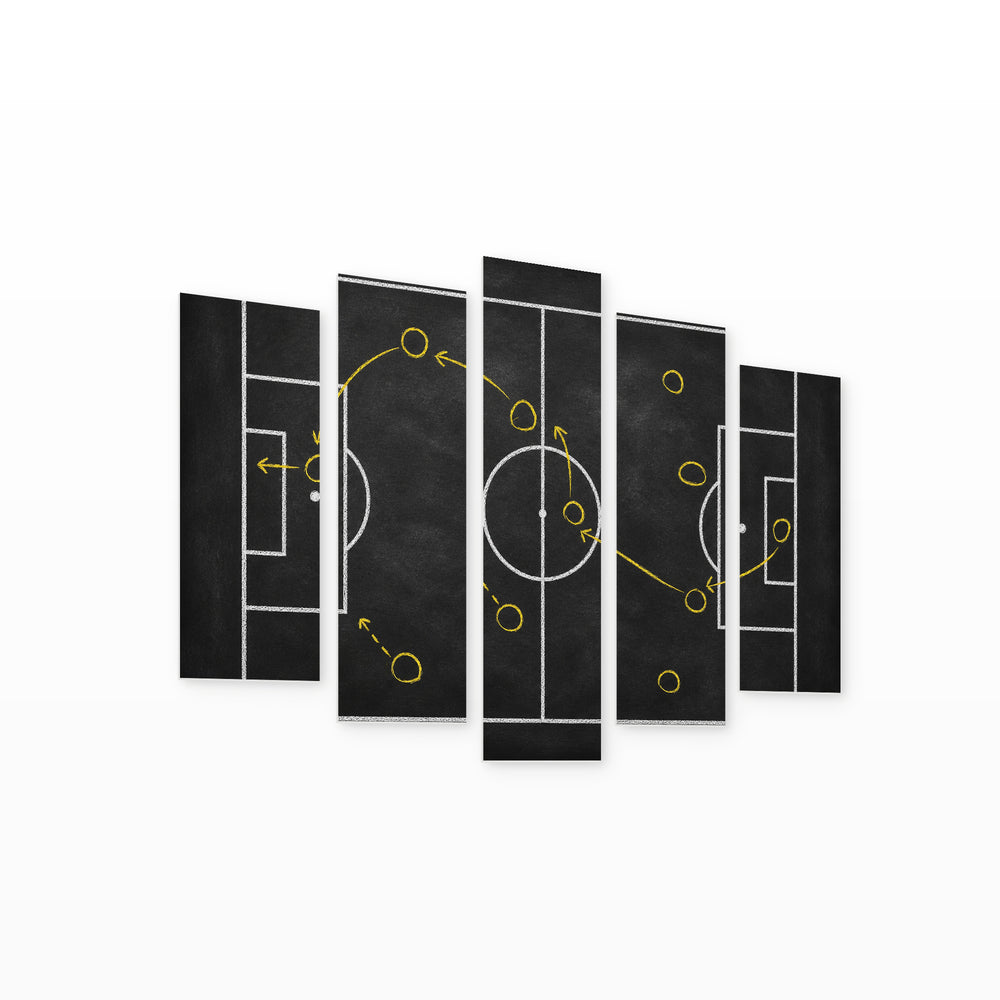Soccer Game Strategy Motion Study — five-panel wall art on white background in perspective | 5wallart 51617 M1