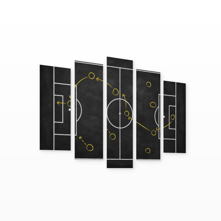 Soccer Game Strategy Motion Study — five-panel wall art on white background in perspective | 5wallart 51617 M1
