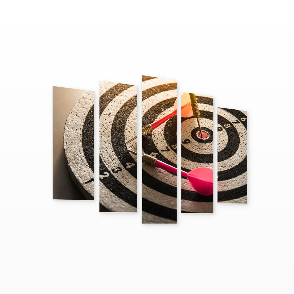 Dartboard with Dramatic Contrast — five-panel wall art on white background in perspective | 5wallart 51626 M1