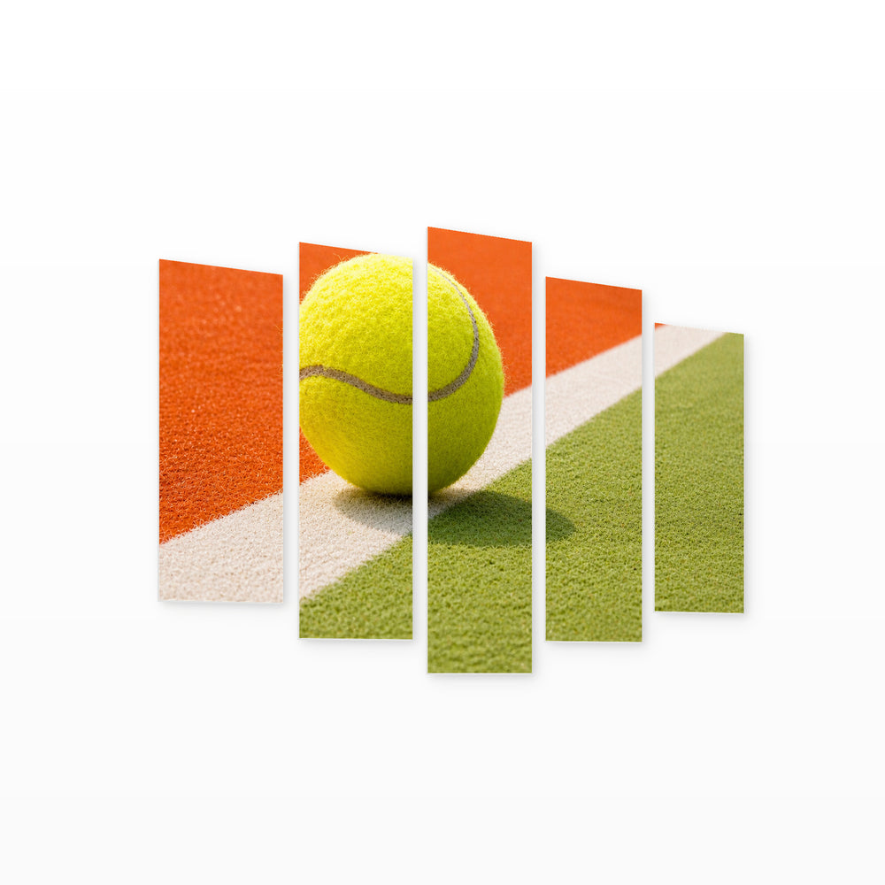 Tennis Ball with Dramatic Contrast — five-panel wall art on white background in perspective | 5wallart 51627 M1
