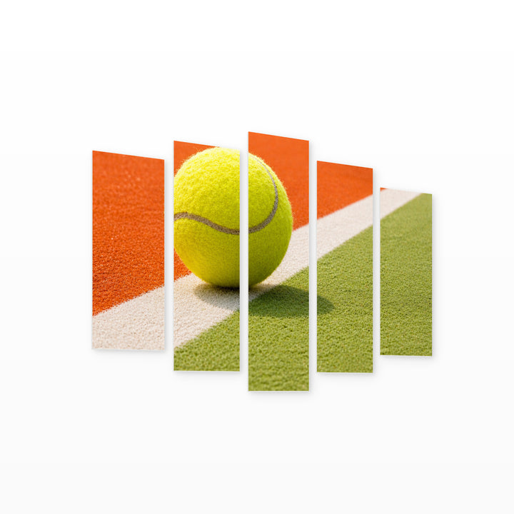 Tennis Ball with Dramatic Contrast — five-panel wall art on white background in perspective | 5wallart 51627 M1