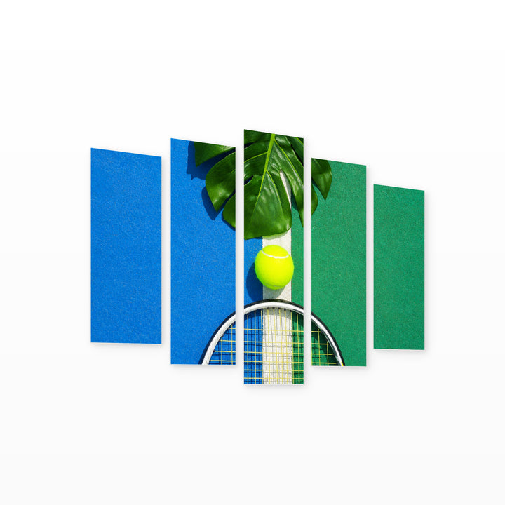 Tennis Court in Vivid Color — five-panel wall art on white background in perspective | 5wallart 51636 M1