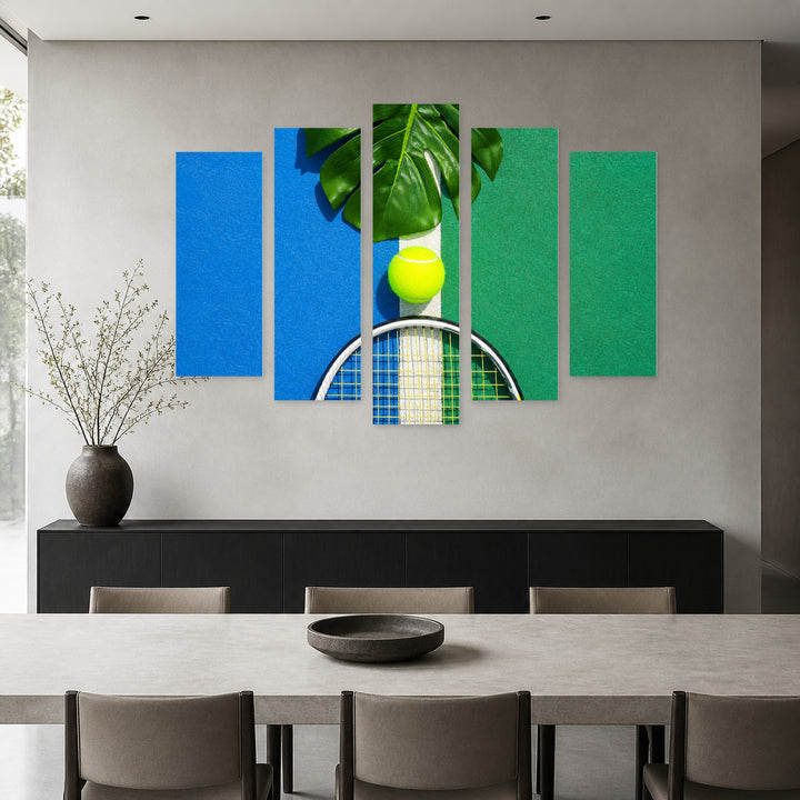 Tennis Court in Vivid Color — five-panel wall art in frontal interior | 5wallart 51636 M3