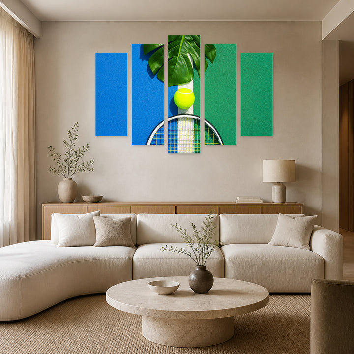 Tennis Court in Vivid Color — five-panel wall art in alternate frontal interior | 5wallart 51636 M4