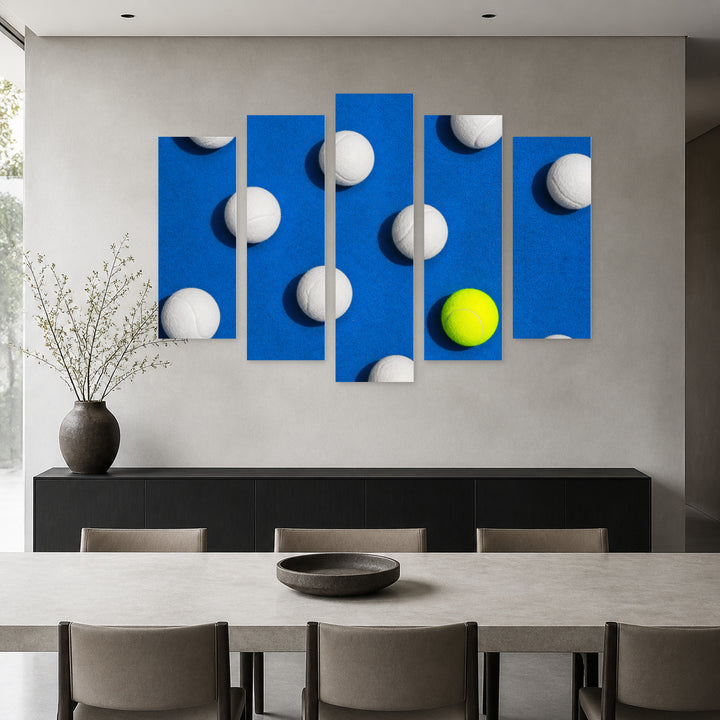 Composition with Tennis Balls with Dramatic Contrast — five-panel wall art in alternate frontal interior | 5wallart 51637 M4