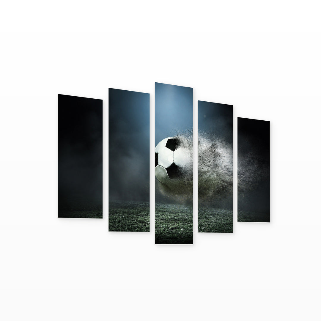 Football with Geometric Rhythm — five-panel wall art on white background in perspective | 5wallart 51640 M1